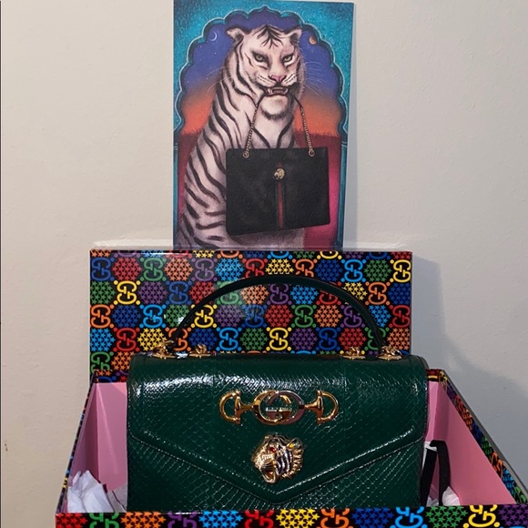 Gucci Rajah Green Genuine Python Large Tote - Picture 7 of 13